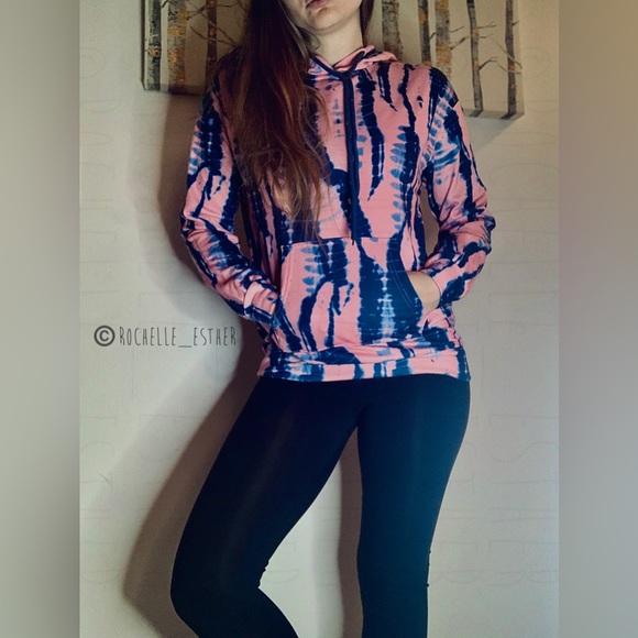 Blue and Pink Tie Dye Long Sleeve Drawstring Pullover Size Small - Picture 5 of 5